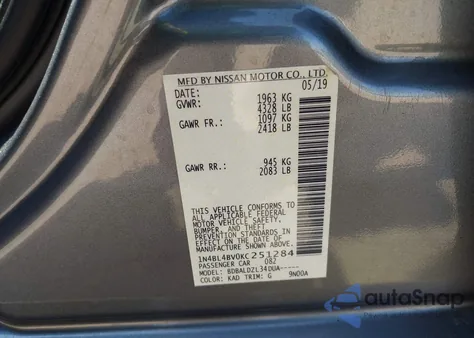 2019 Nissan Altima 2.5 S from USA, damaged, VIN 1N4BL4BV0KC251284